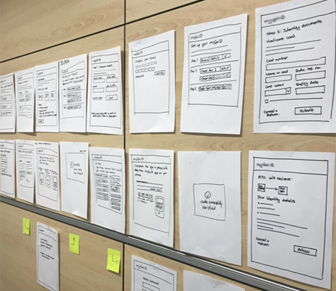 Paper wireframes for the authentication process