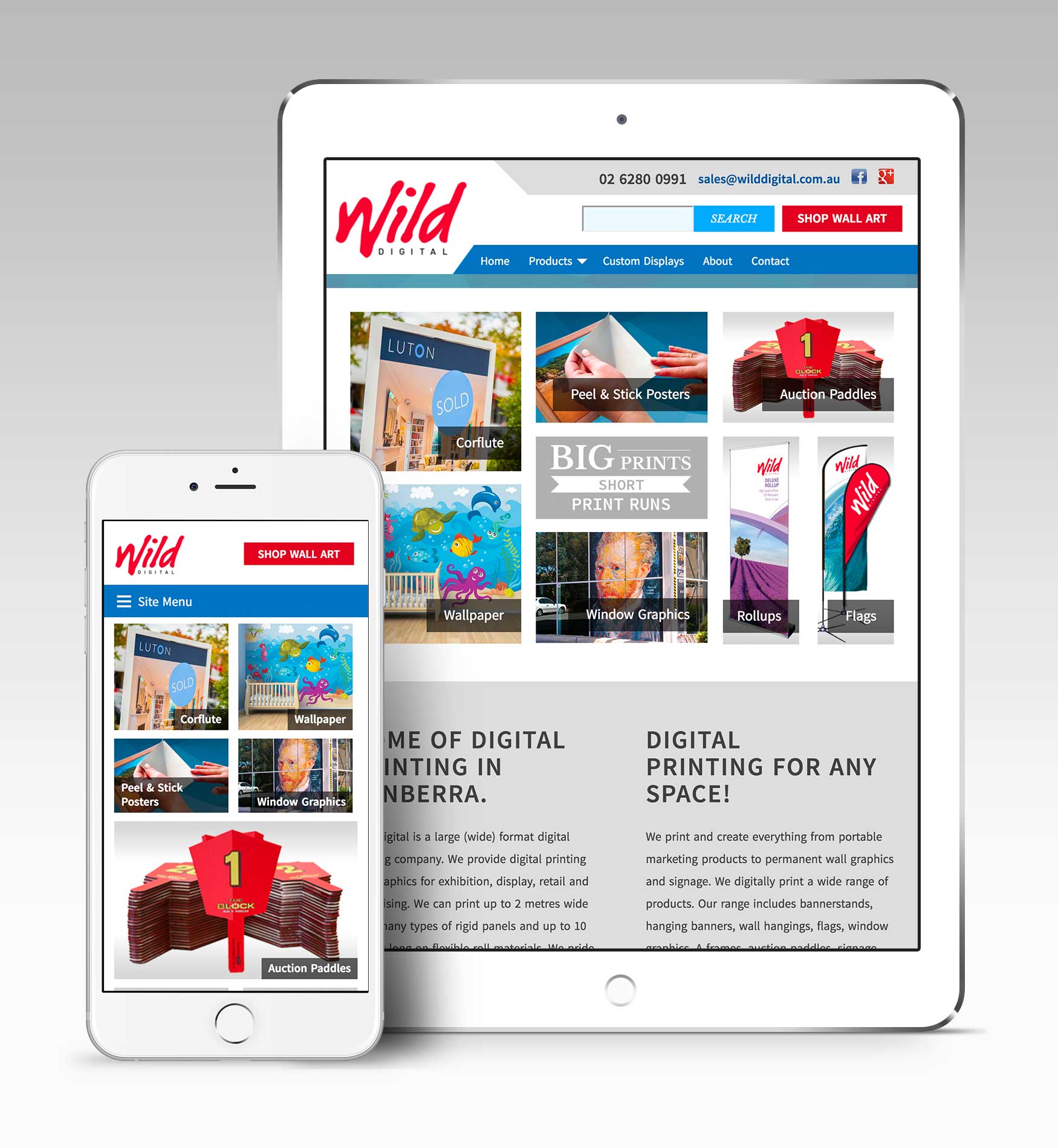 Mobile and ipad showing the Wild Digital home page